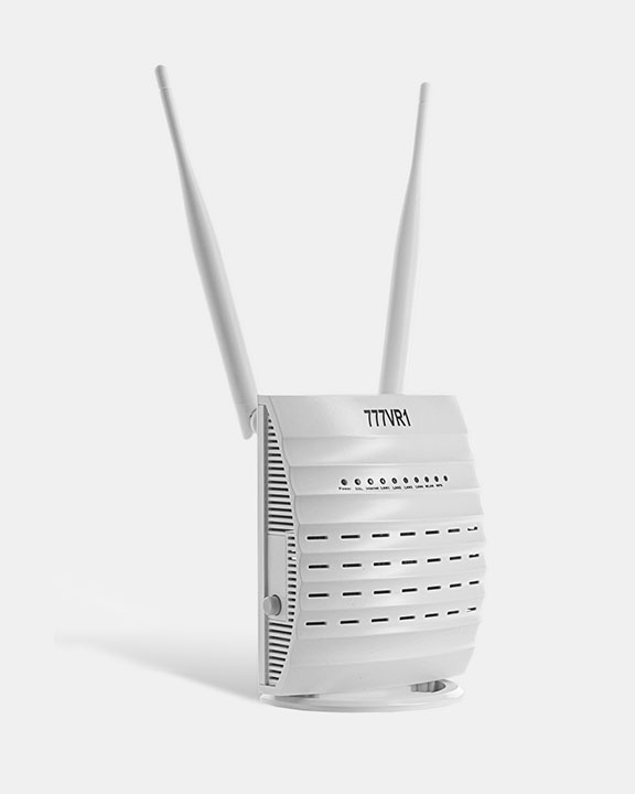 Product shot of White WiFi router